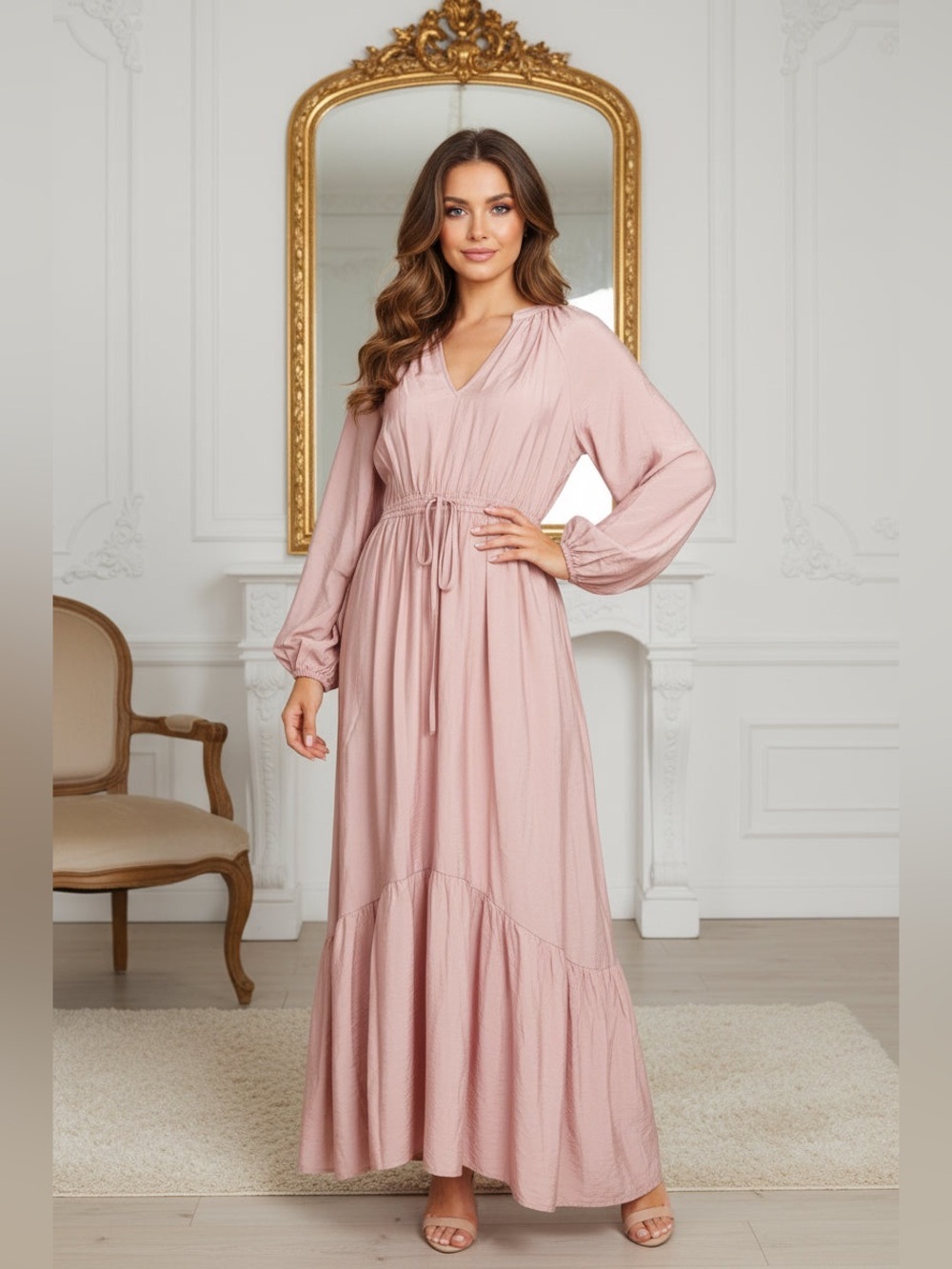 a new day Dusty Pink V-Neck Long Sleeve Maxi Dress